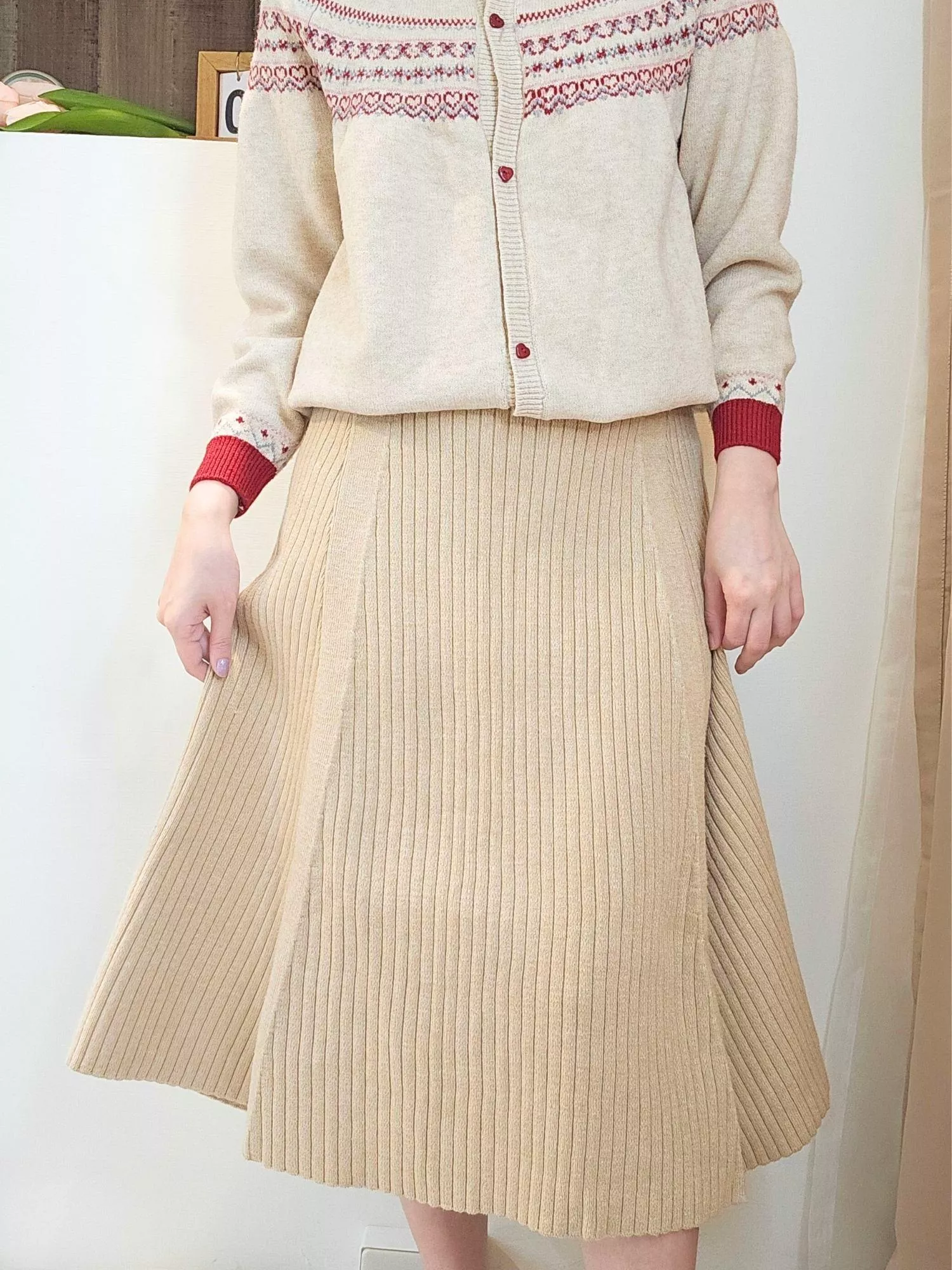 《法朵》暖暖針織傘裙 (卡其色/黑色)