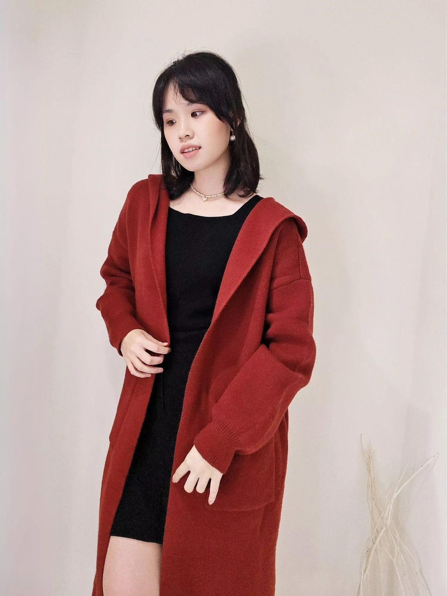 《織夢行者》連帽針織長外套 (紅.灰.黑色)