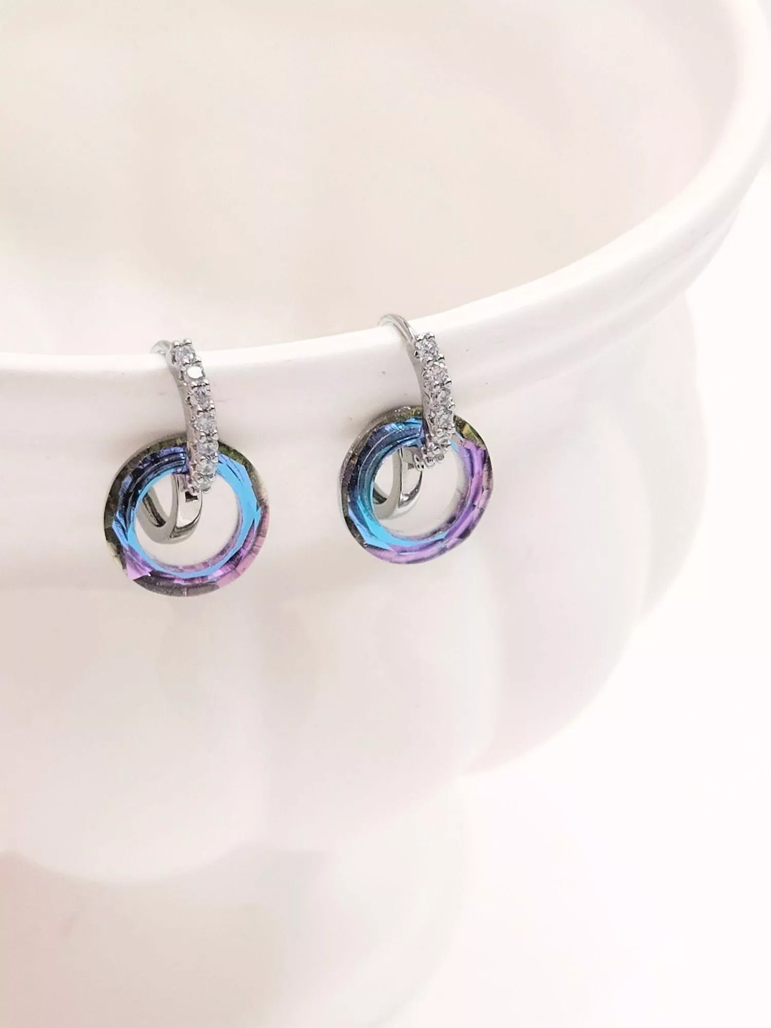 《星環紫紗》銀紫雙環耳扣耳環