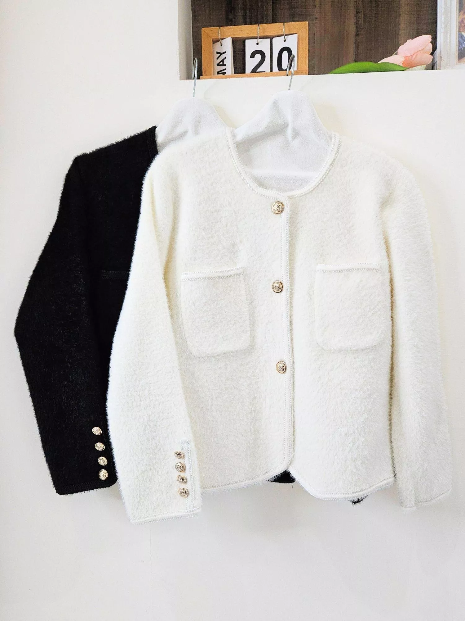 經典名媛金扣滾邊小香風針織外套 (白色/黑色)｜輕奢感OL必備・高質感外套