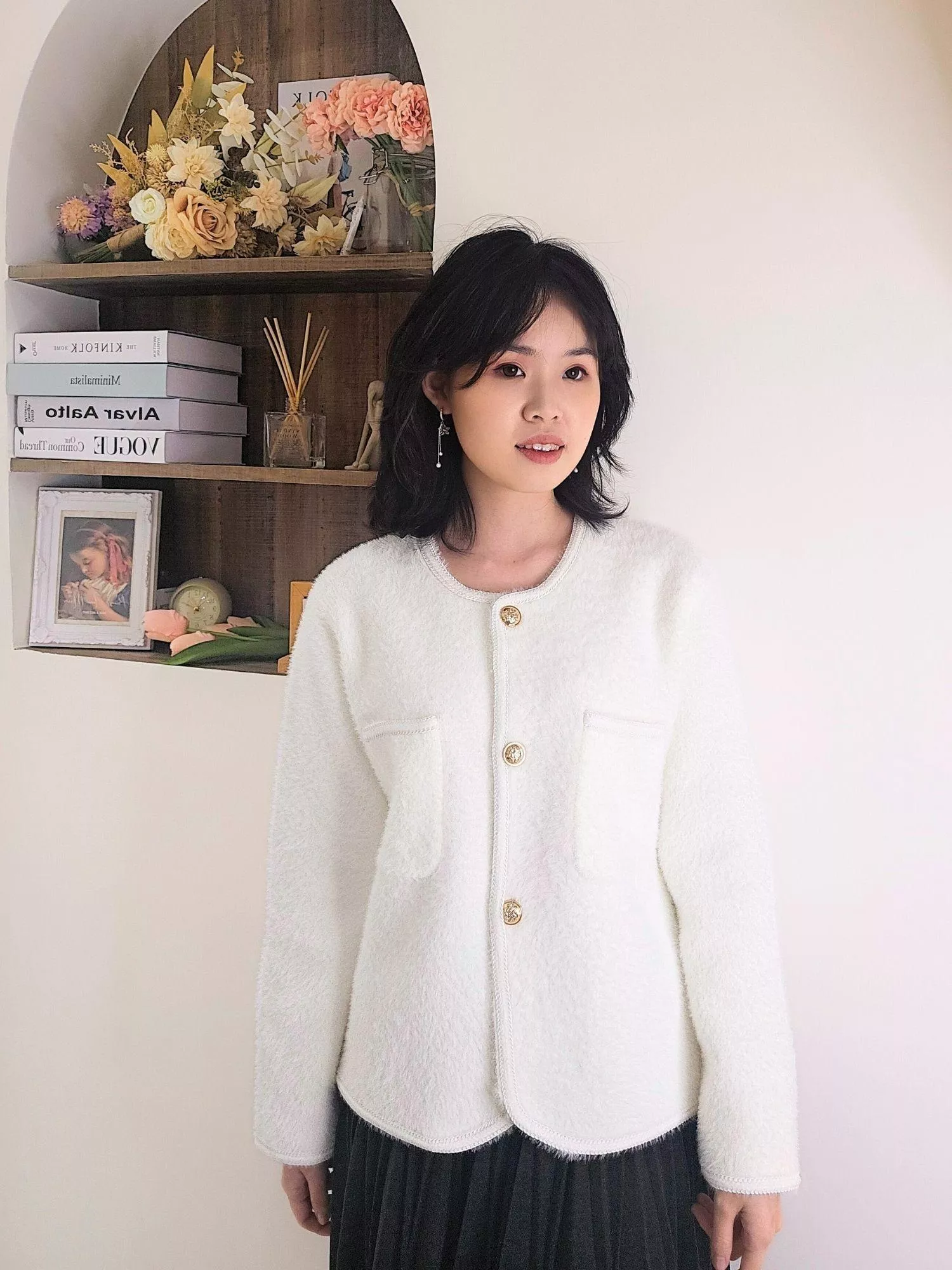 經典名媛金扣滾邊小香風針織外套 (白色/黑色)｜輕奢感OL必備・高質感外套