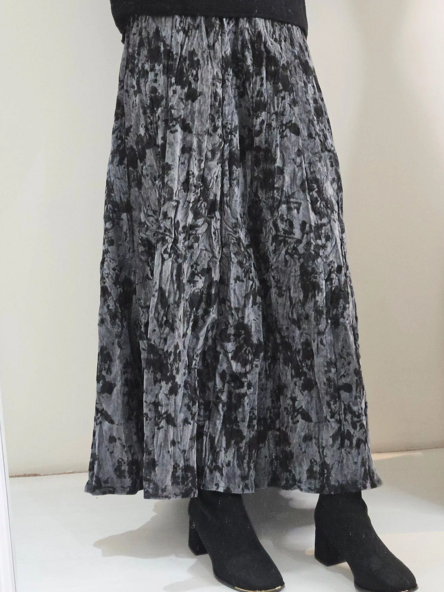 煙雨水墨感印花絲光長裙｜復古文藝氣息・高雅印花裙