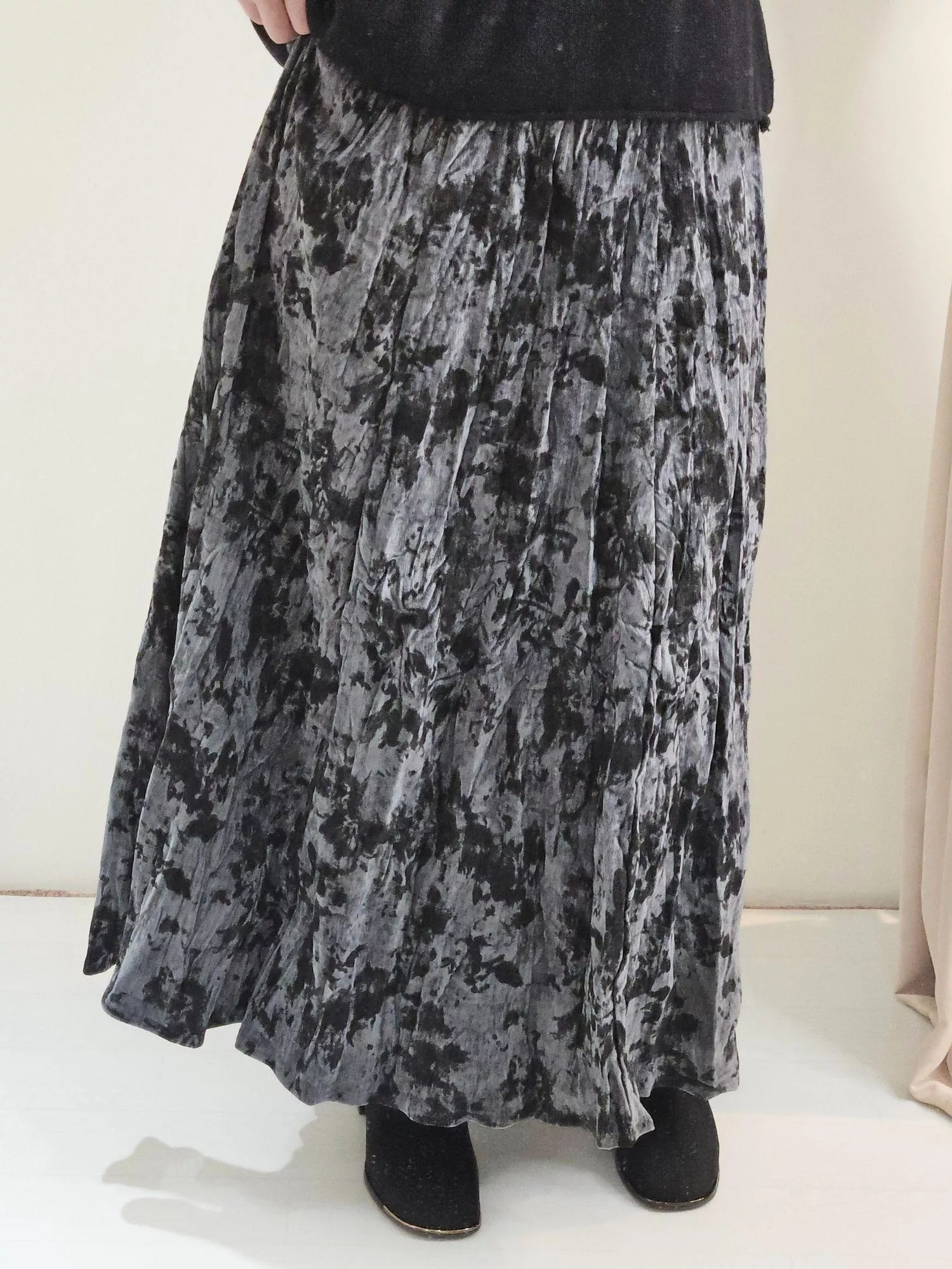 煙雨水墨感印花絲光長裙｜復古文藝氣息・高雅印花裙