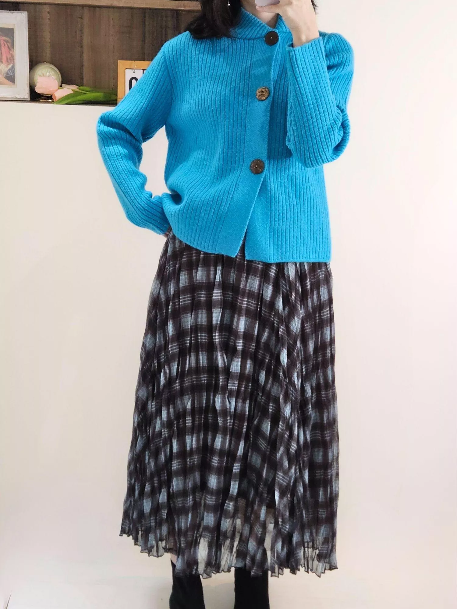 漫步雲端不規則格紋疊合紗裙 (紫色/藍色/黑色)｜微透感仙氣長裙・多色可選 