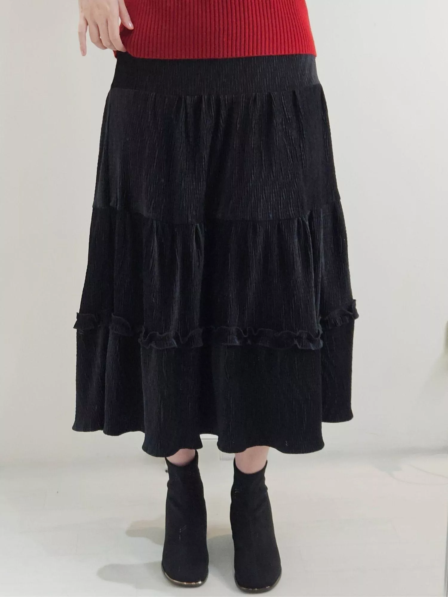 《墨夜流風》層次絲絨長裙