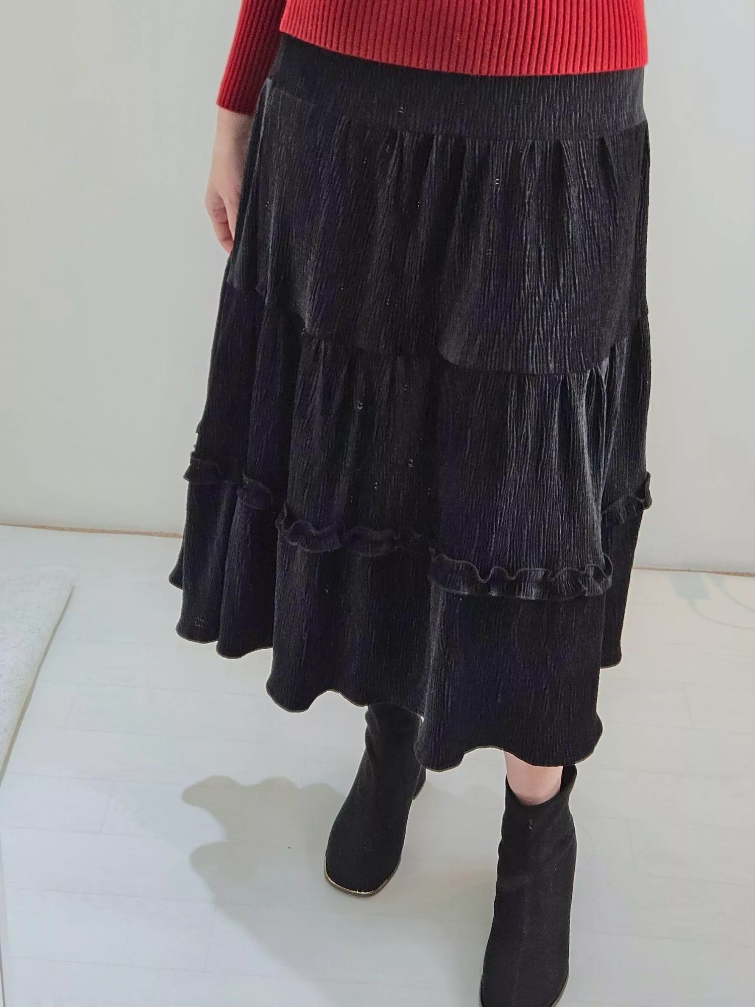 《墨夜流風》層次絲絨長裙