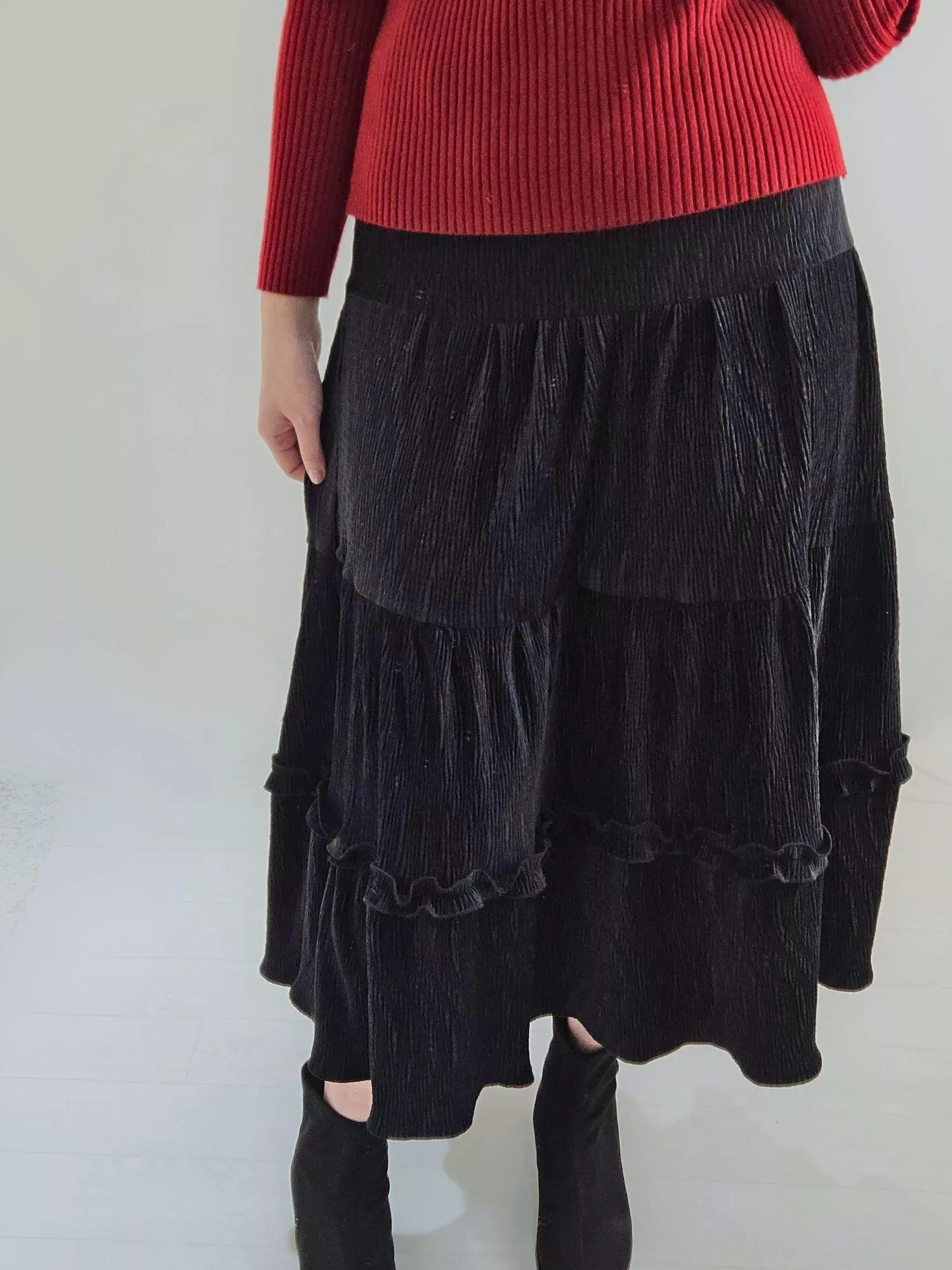 《墨夜流風》層次絲絨長裙