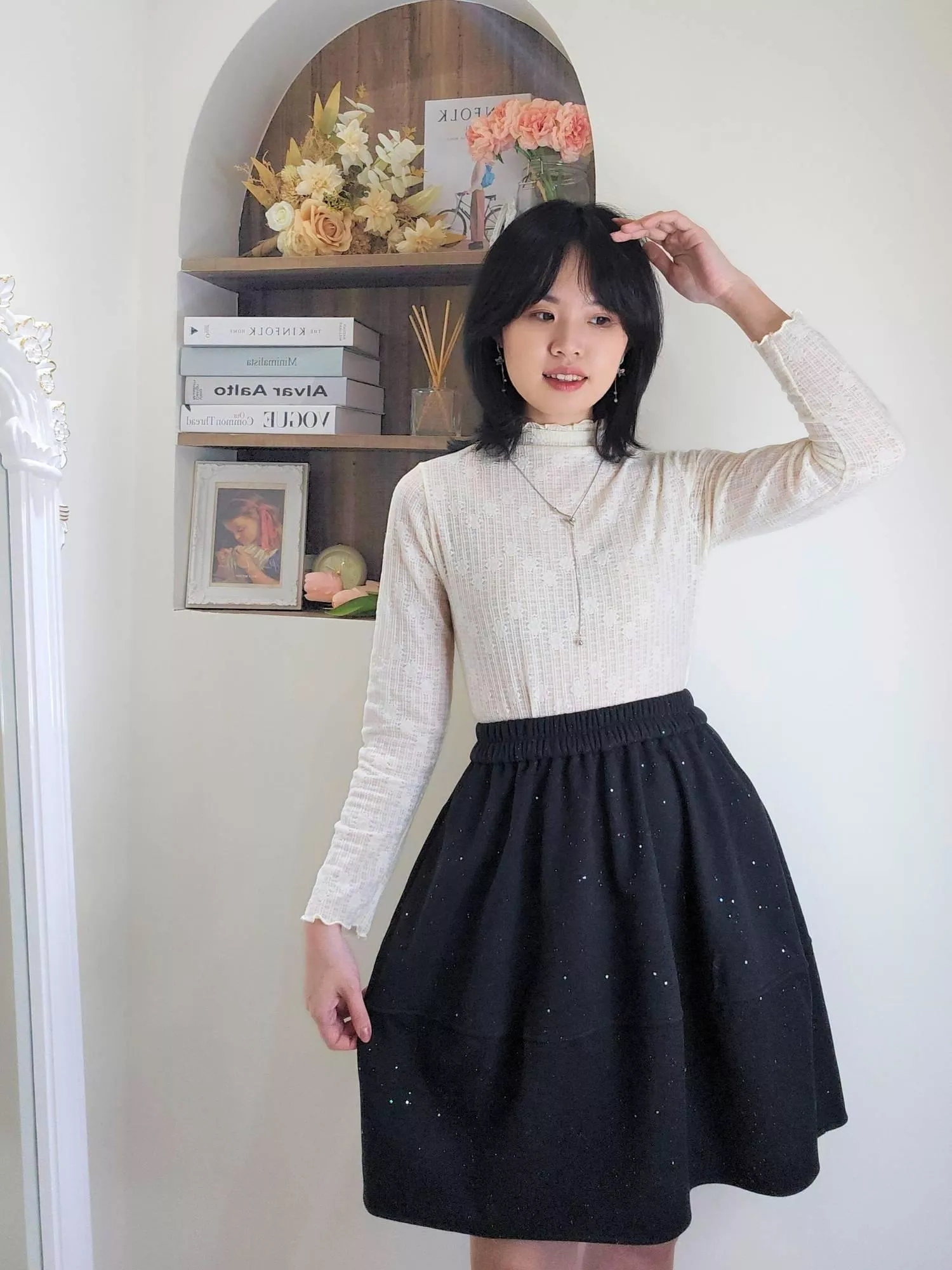 星河漫步毛呢A 字短裙｜閃耀微光細節・修身A字剪裁