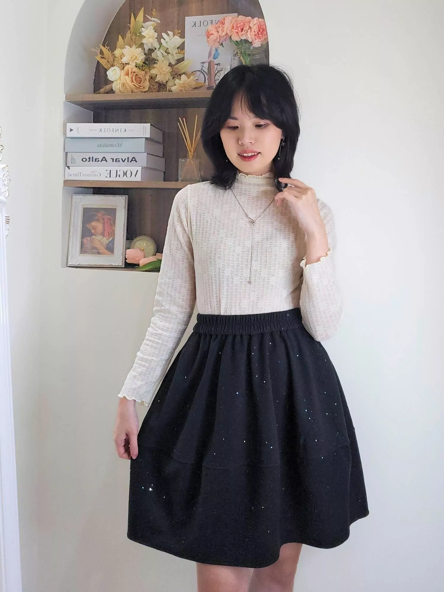 星河漫步毛呢A 字短裙｜閃耀微光細節・修身A字剪裁