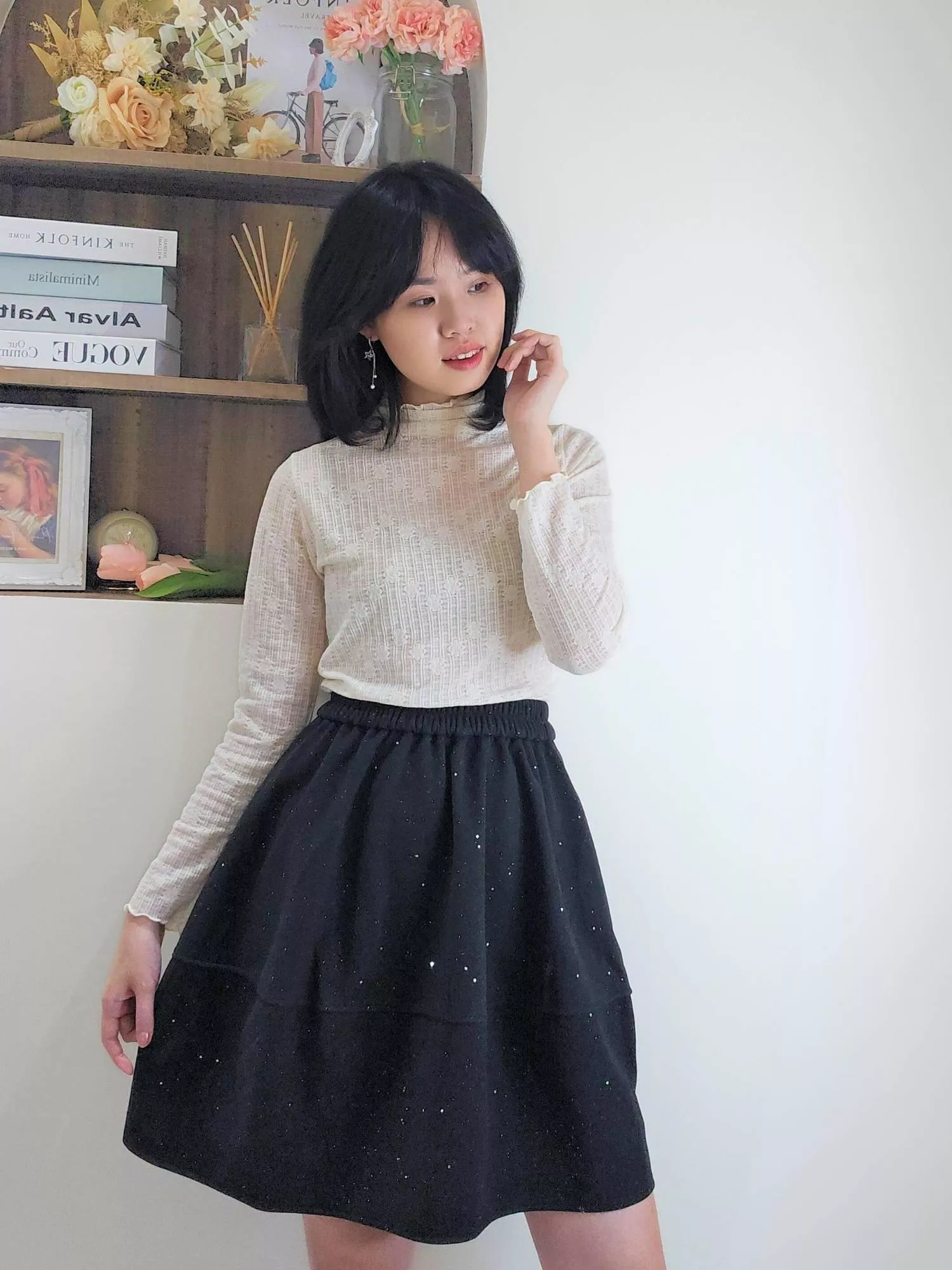 星河漫步毛呢A 字短裙｜閃耀微光細節・修身A字剪裁