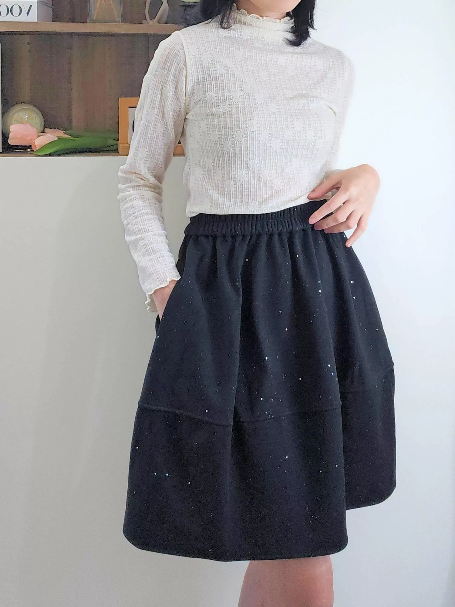 星河漫步毛呢A 字短裙｜閃耀微光細節・修身A字剪裁