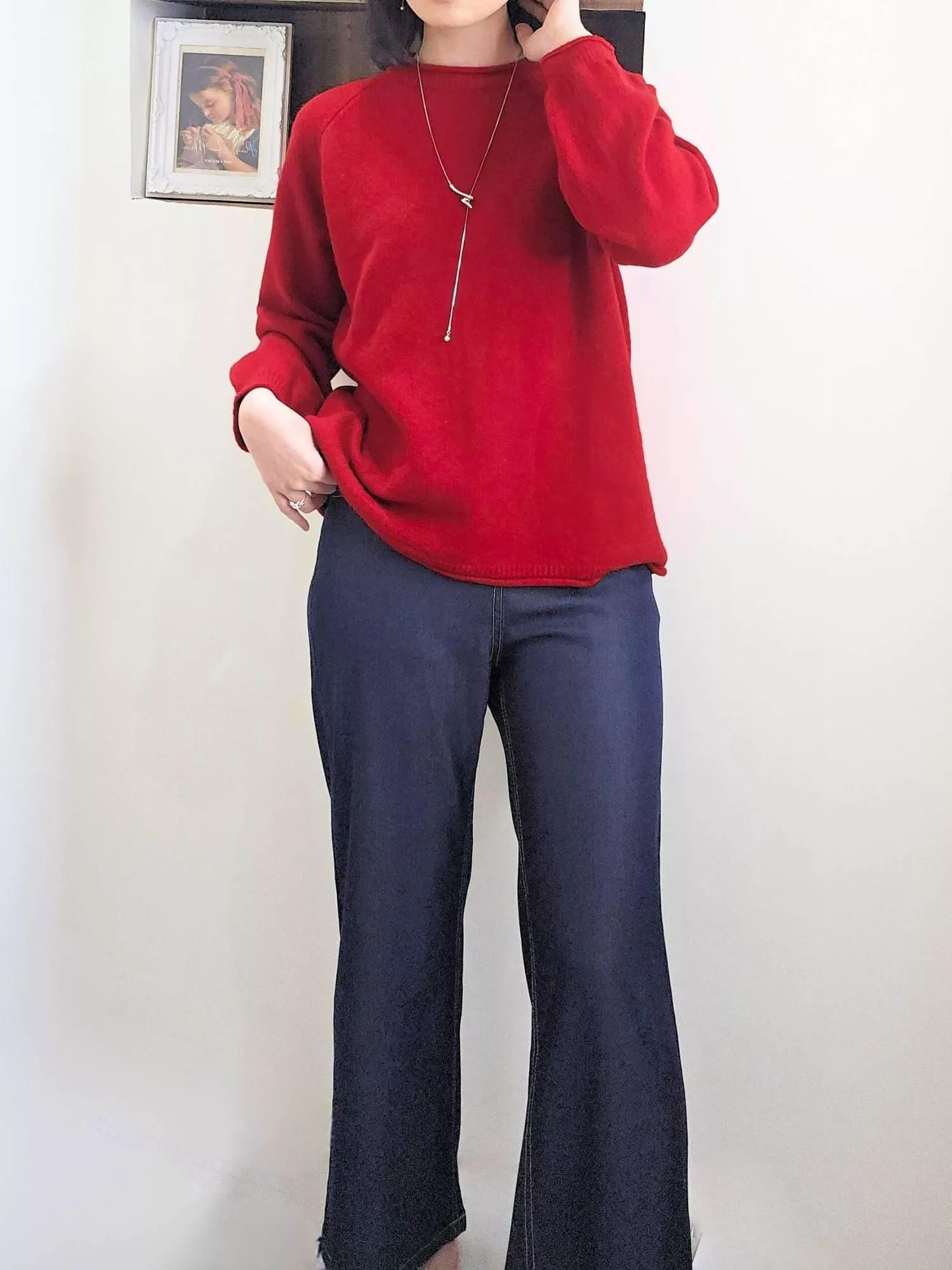 靛藍流光直筒薄牛仔褲｜俐落明線裝飾・後腰鬆緊顯瘦設計・深藍復古韻味