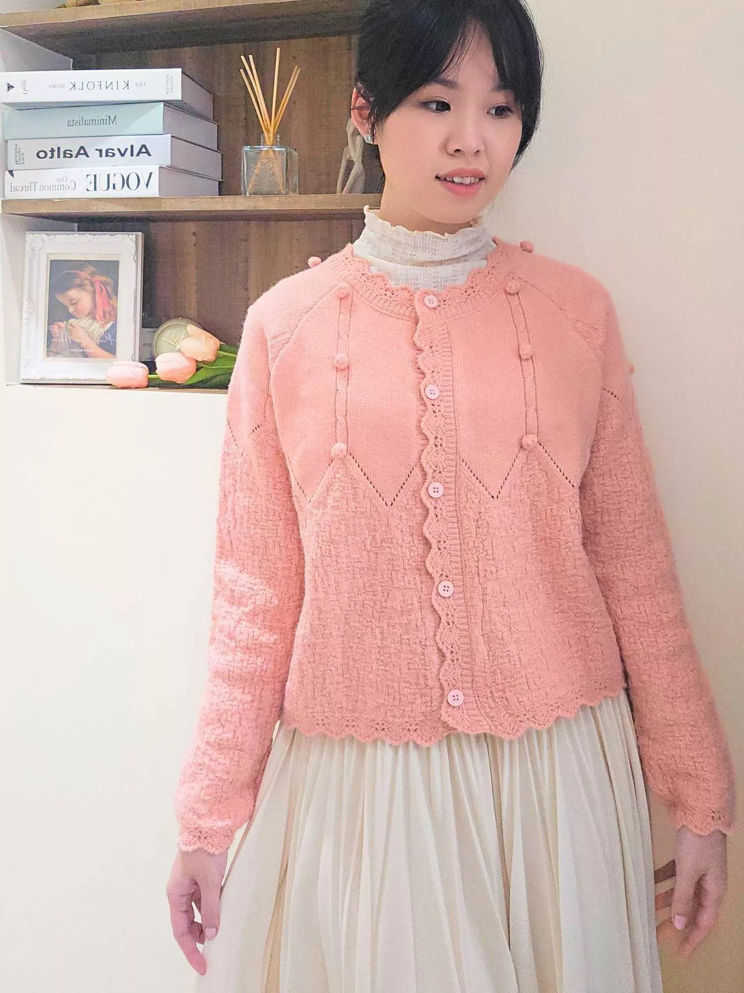 草莓棉花糖波浪勾花針織外套