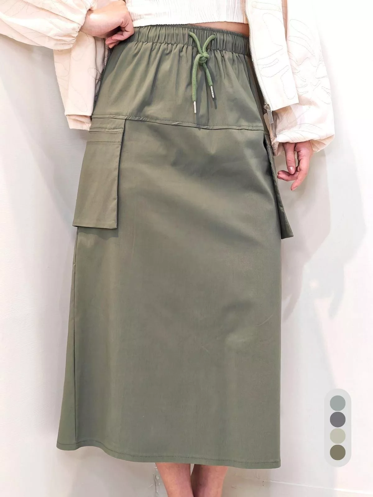 《靜謐步調》中長工裝裙 (卡其/灰/綠/米色)