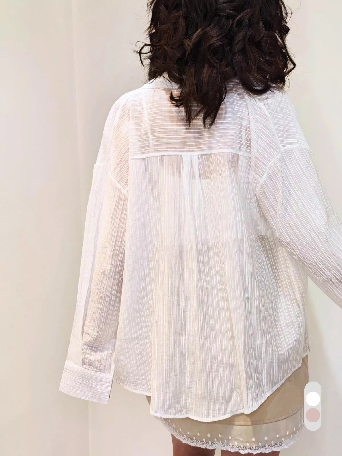 《氣泡蘇打》長袖翻領薄襯衫 (白.粉紅)