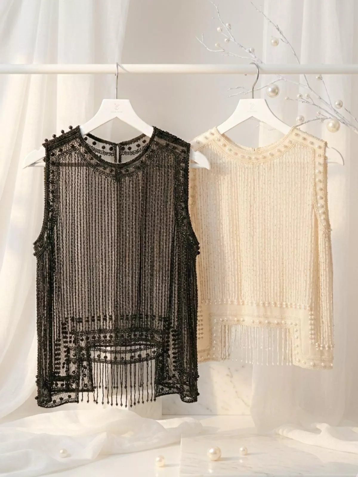 《夜宴流光》流蘇罩衫 (杏/黑色)