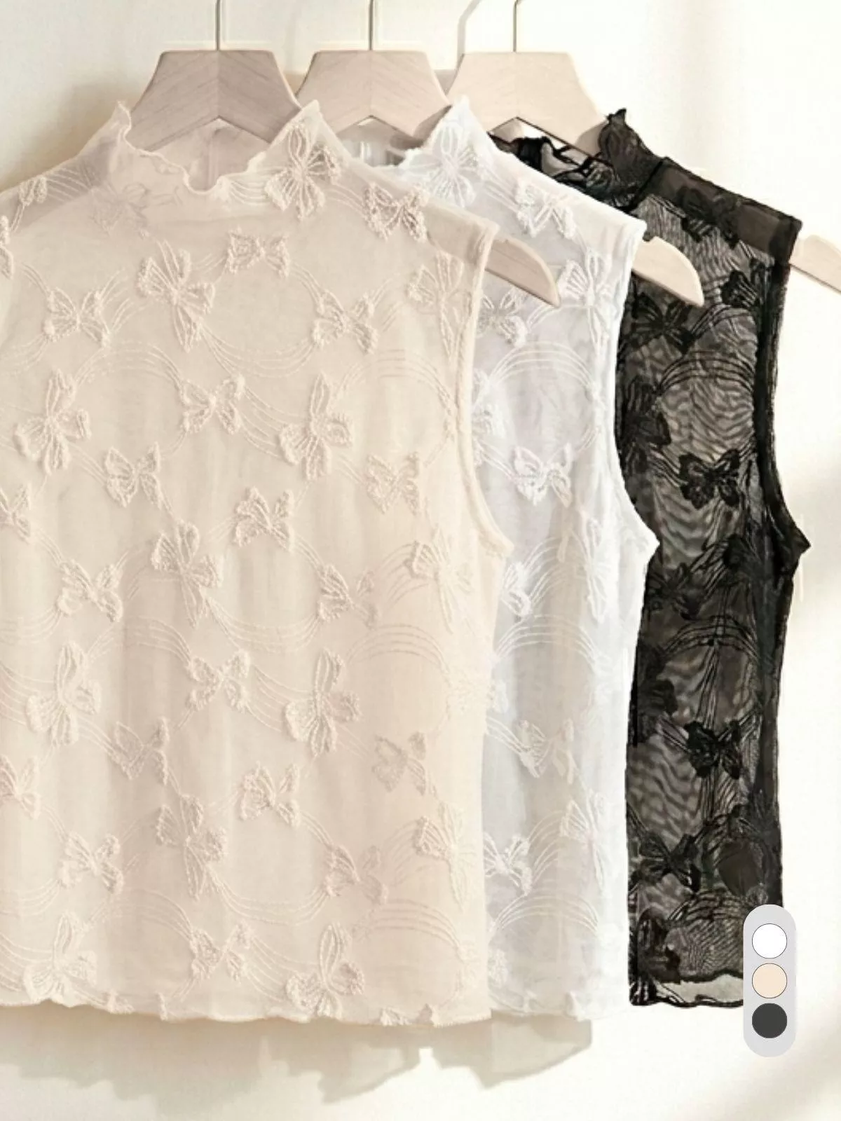 《蝴蝶緹花》立體蝴蝶結高領無袖內搭　杏／白／黑