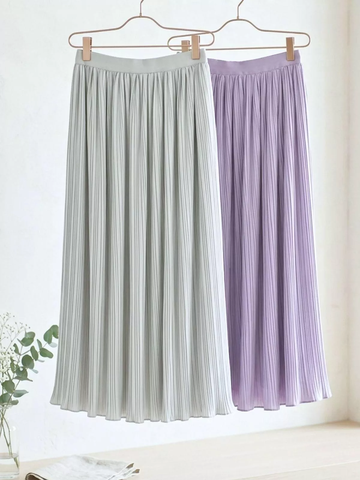 柔舞風情．雪紡細褶裙 (紫色/綠色)