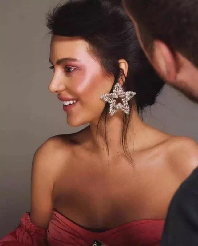 歐美時尚網紅閃鑽個性五角星星星水鑽耳环耳釘 夜店派對party婚禮喜宴