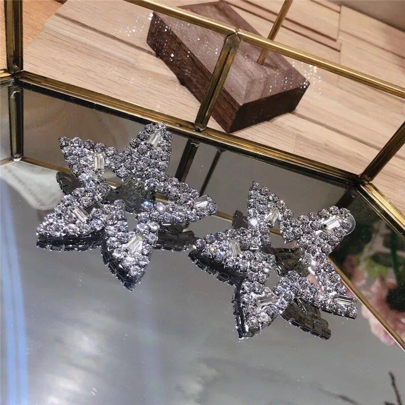 歐美時尚網紅閃鑽個性五角星星星水鑽耳环耳釘 夜店派對party婚禮喜宴