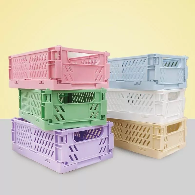 多巴胺迷你摺疊收納籃(藍/米/白/粉/紫)