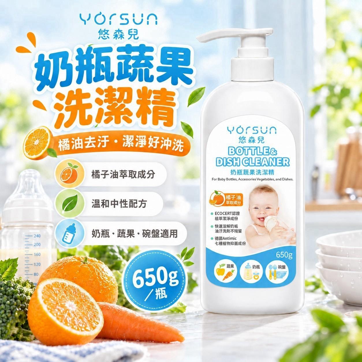 悠森兒・奶瓶蔬果洗潔精650g(單瓶)