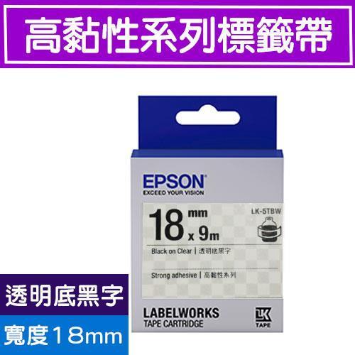 EPSON LK-5TBW S655410標籤帶(高黏性系列)透明底黑字18mm