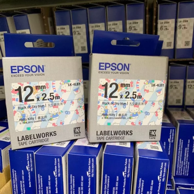 EPSON LK-4LBY 12mm Kitty系列 原廠盒裝標籤帶 畫家款 天空藍底黑字 原廠公司貨