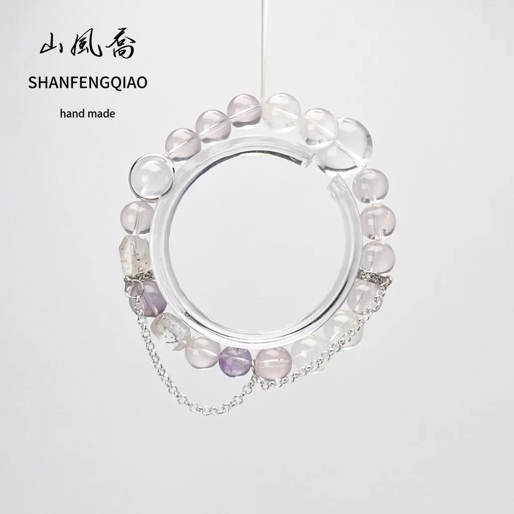 【山風喬】9|11mm+ 增加人緣，增強能量，守護力量 粉月光 · 水晶手鏈 滿串手鍊
