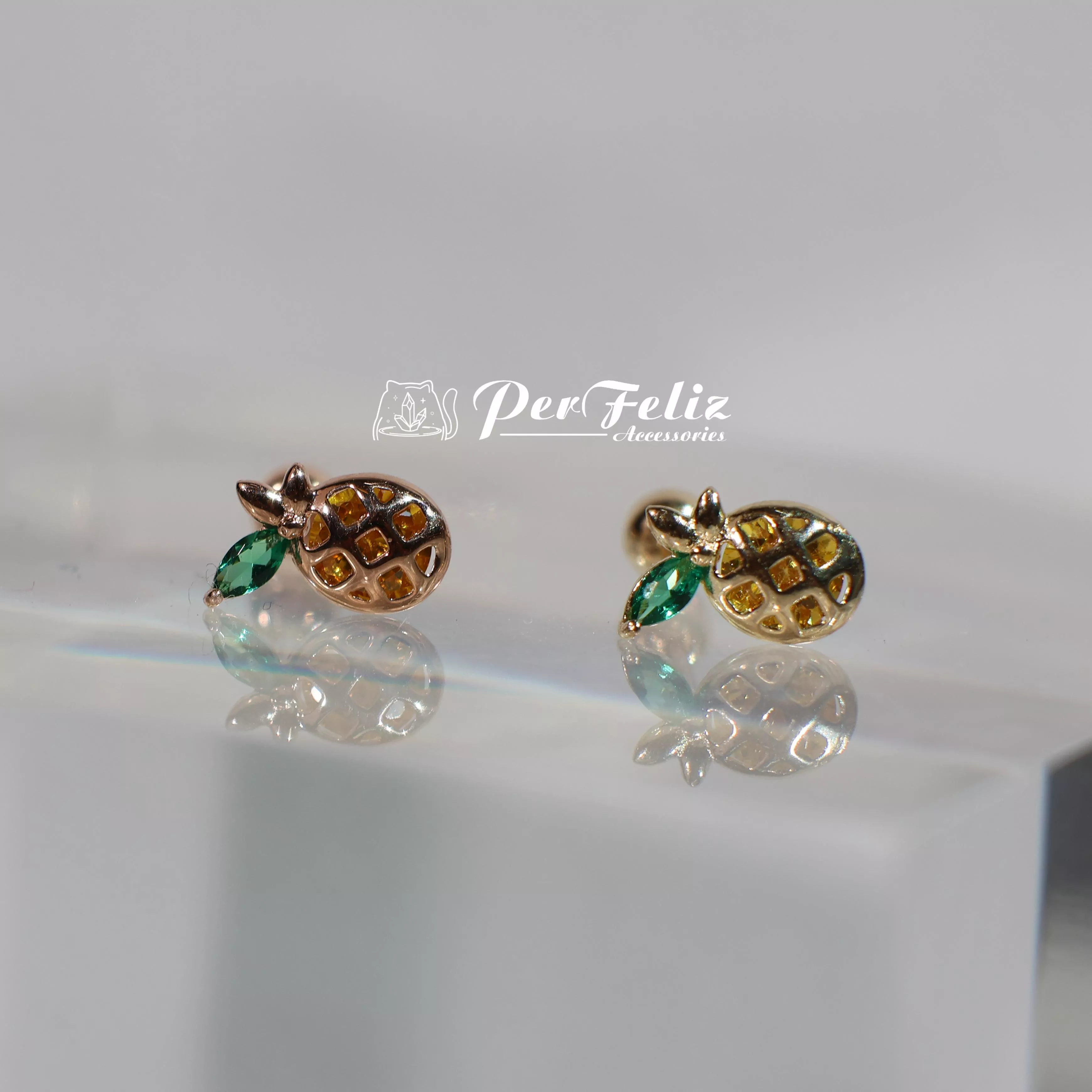 鳳梨旺旺來 轉珠耳環-單支