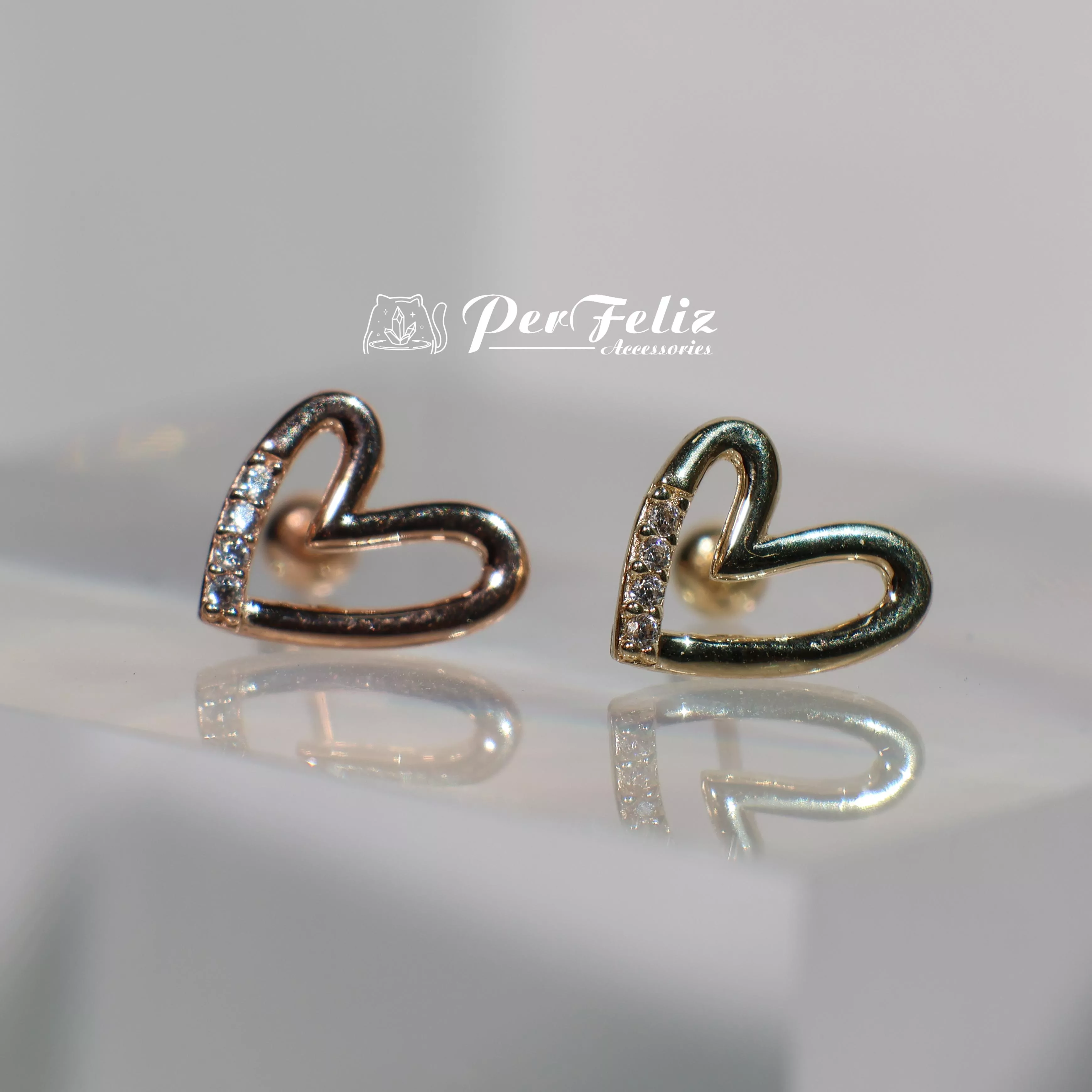 愛心鋯石排鑽 轉珠耳環-單支