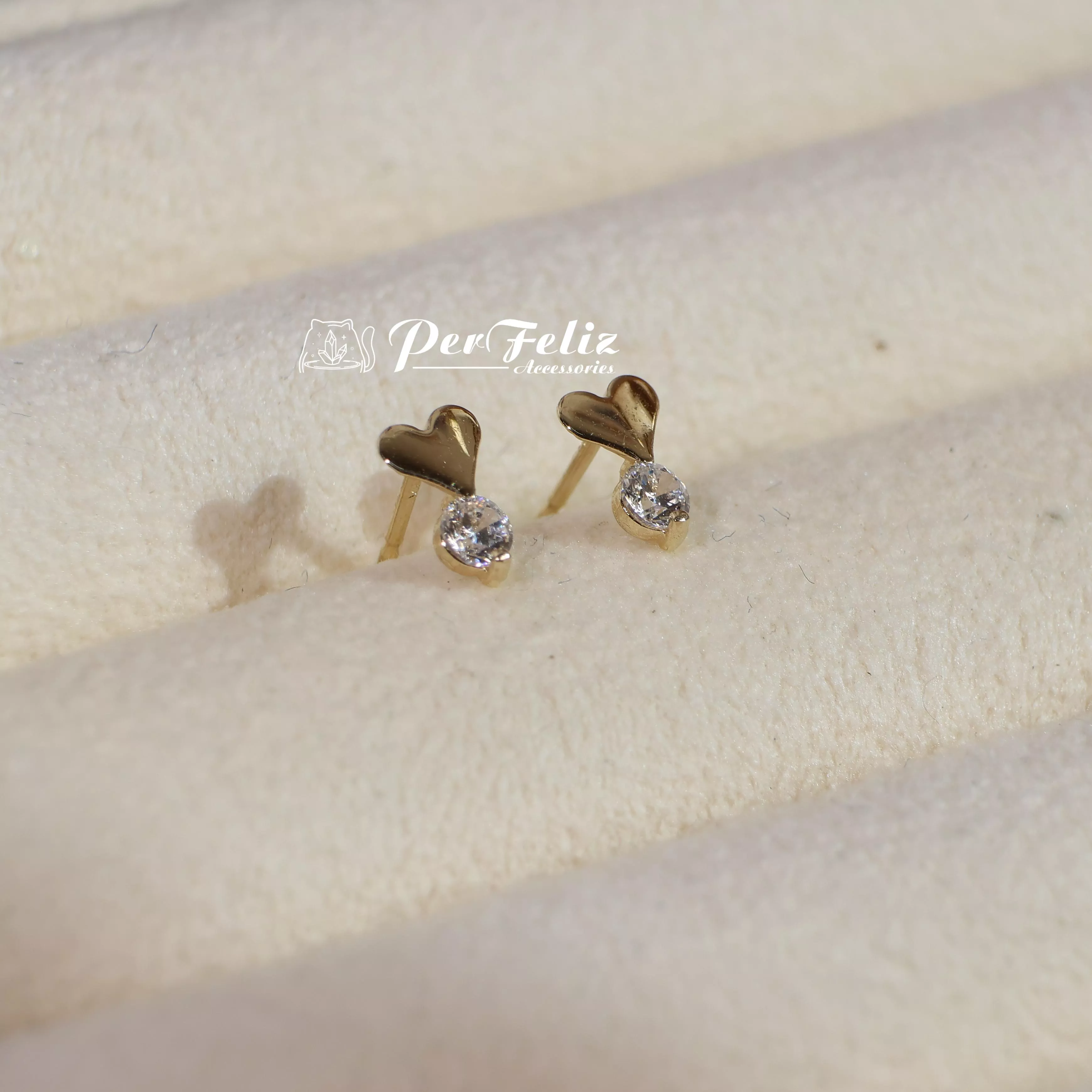 愛心鋯石單鑽耳飾