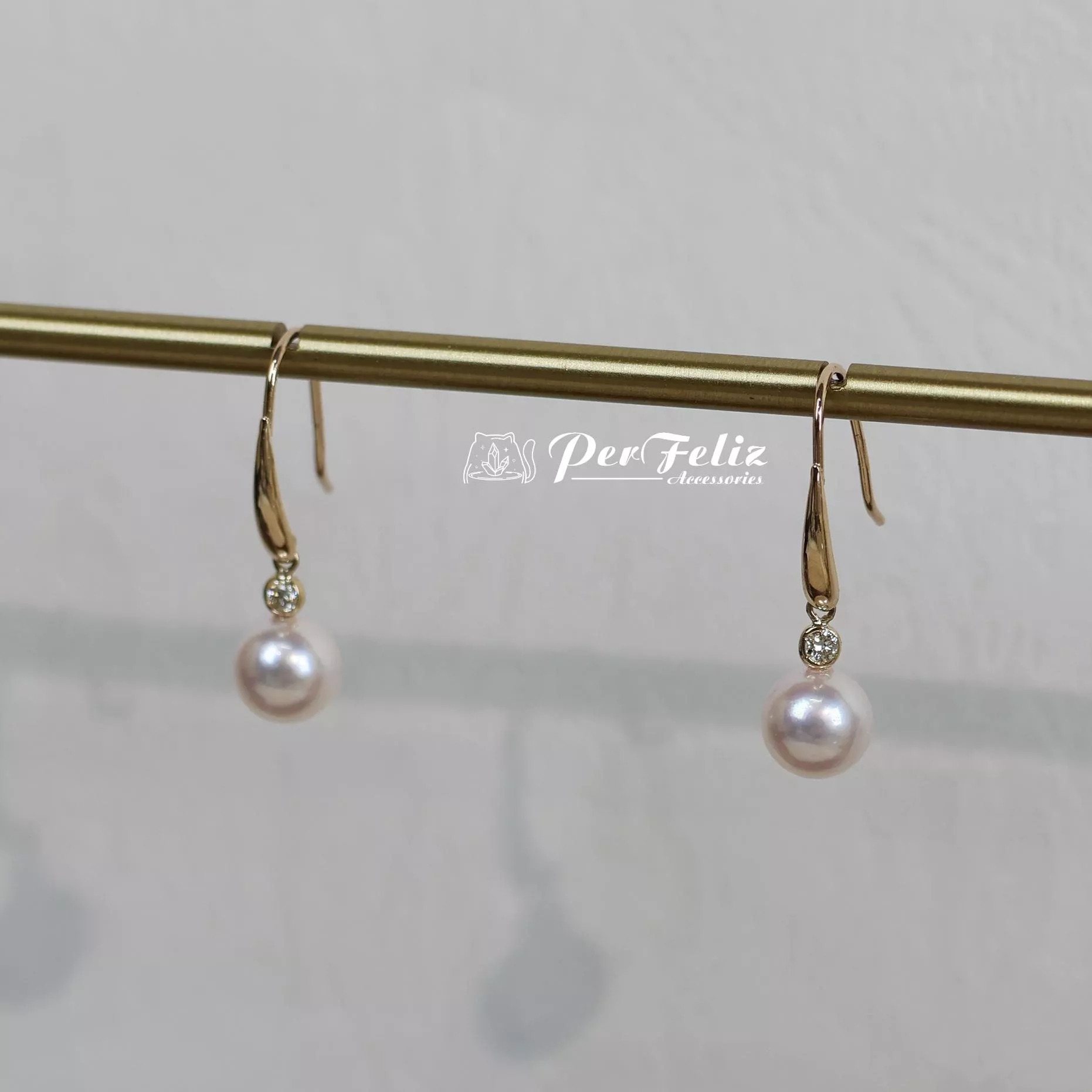 10K Akoya+鑽石耳勾款