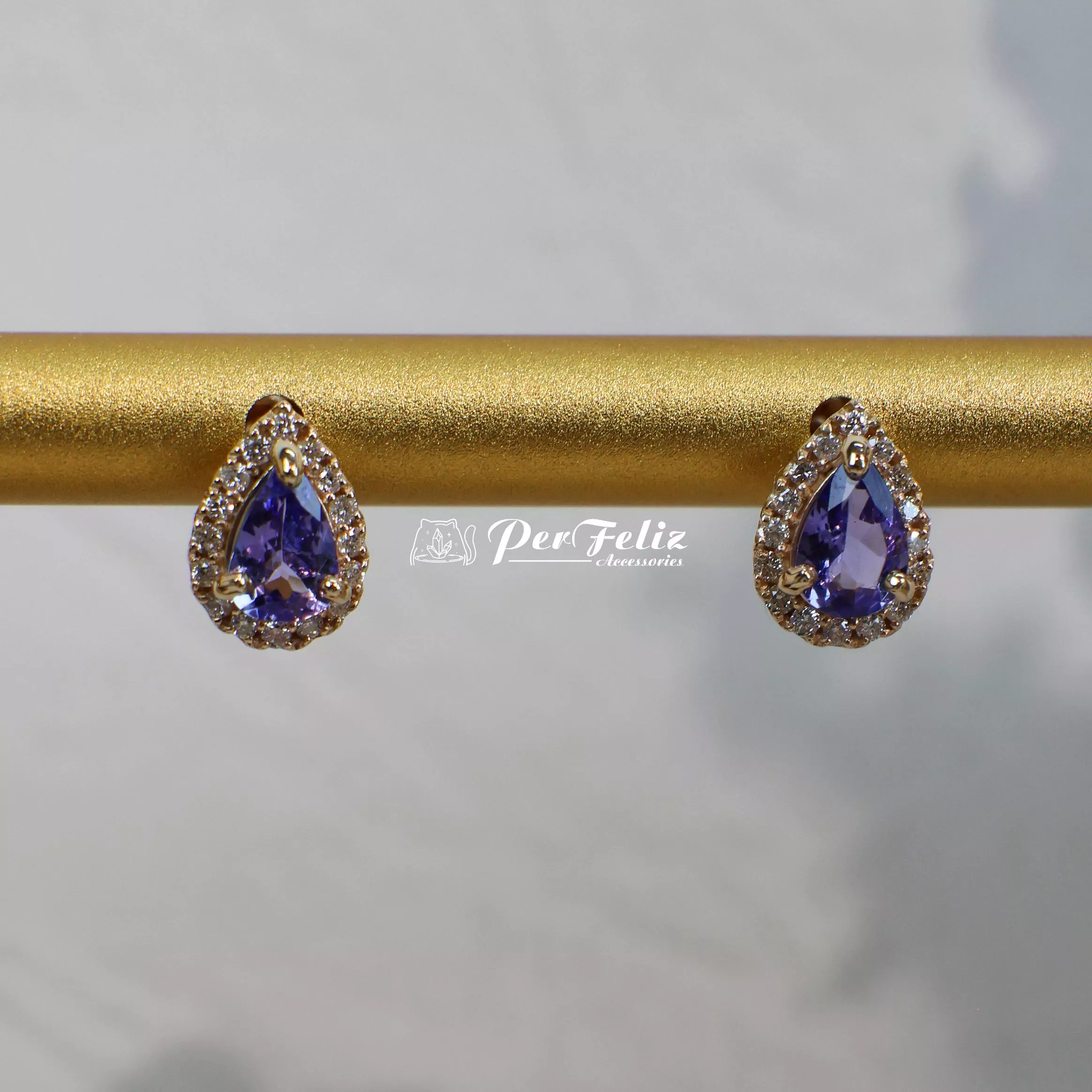 10K 坦桑+鑽石耳釘款