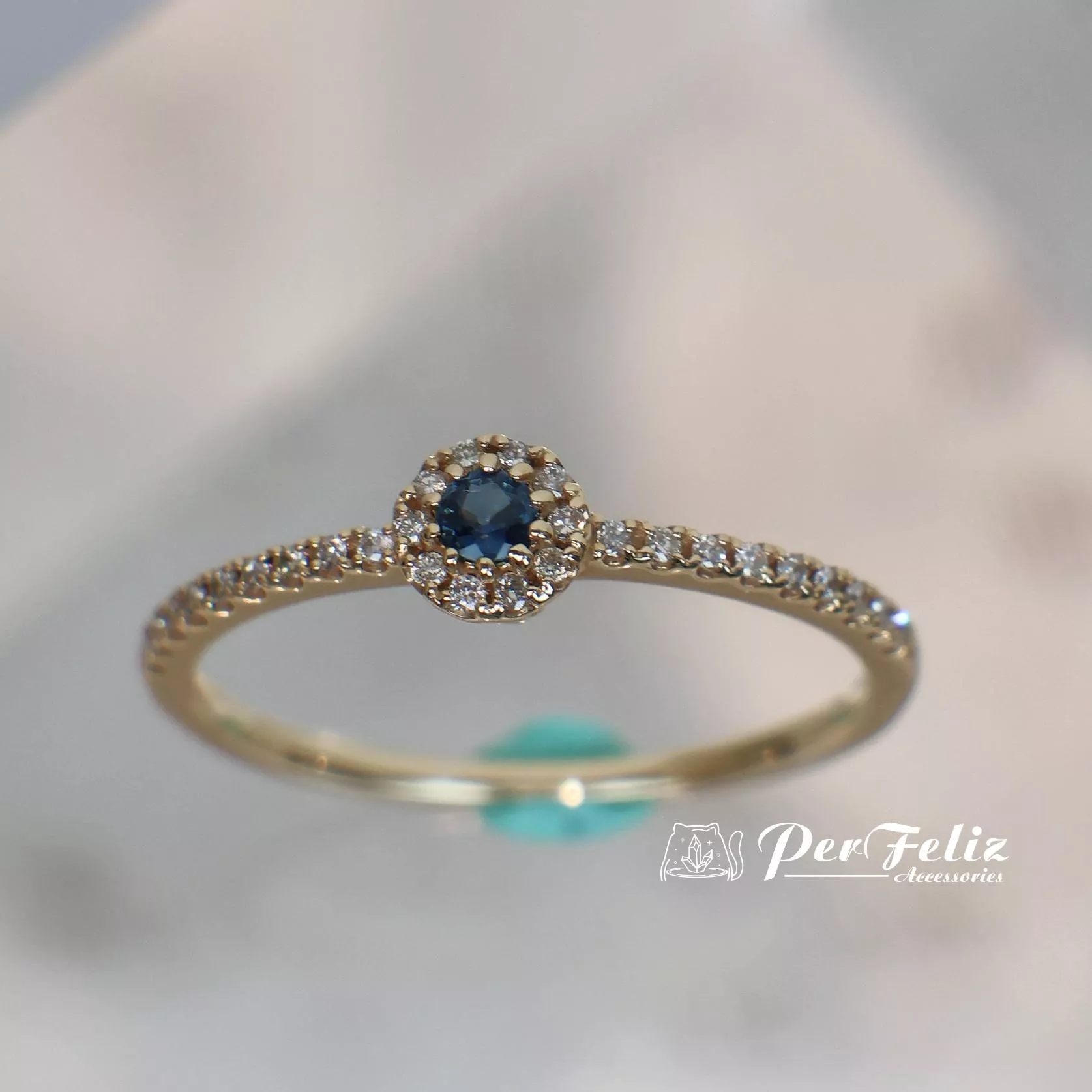 10K 藍寶石+鑽石捧花戒