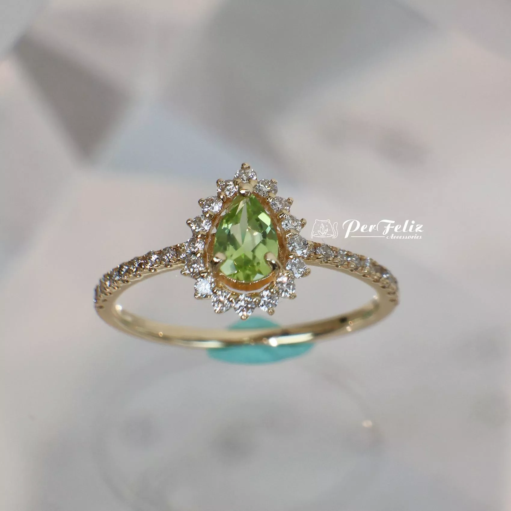 10K 橄欖石+鑽石戒指