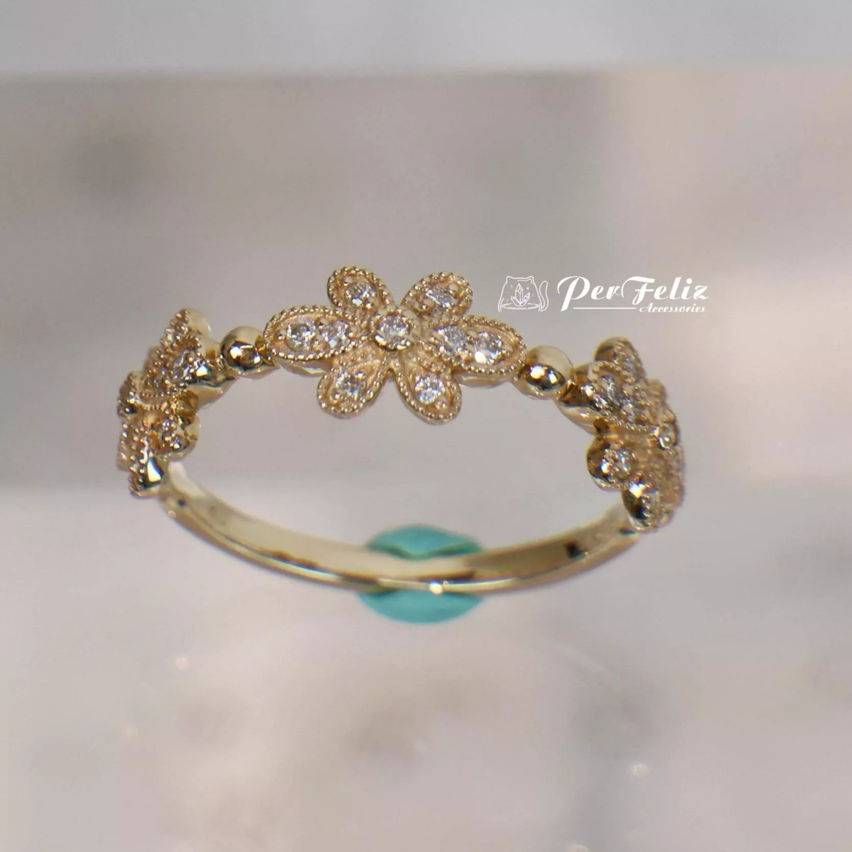 10K 復古鑽石花戒指