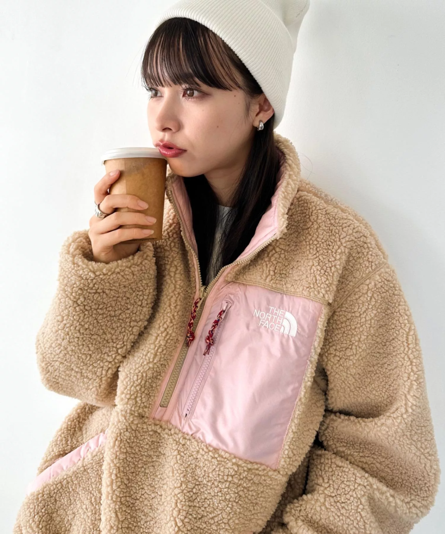 【預購】THE NORTH FACE 雙面輕量保暖運動綠色蟒蛇羊毛尼龍半拉鍊外套