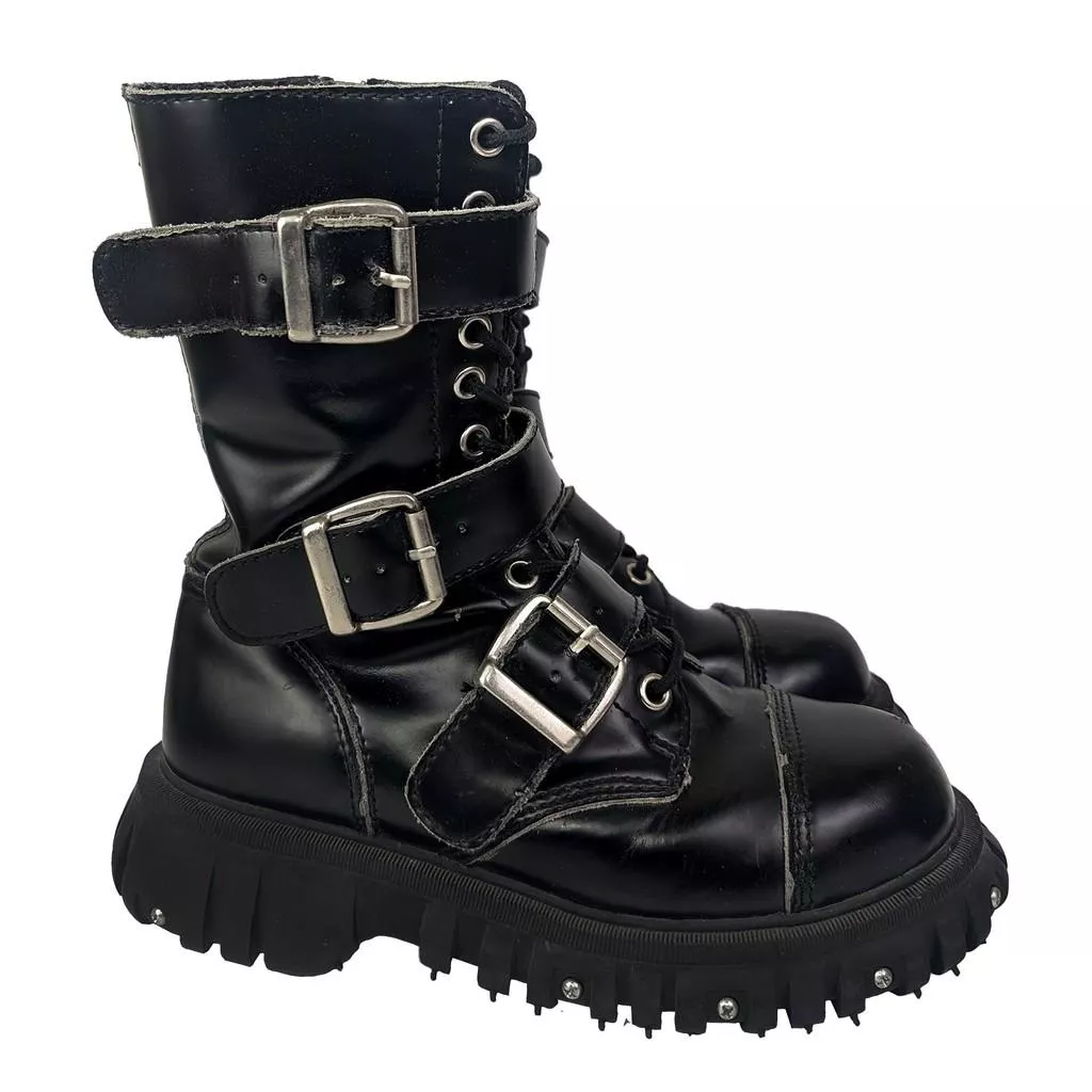 Vintage   Y2K 英國 TUK Goth Industrial Punk 扣環女靴