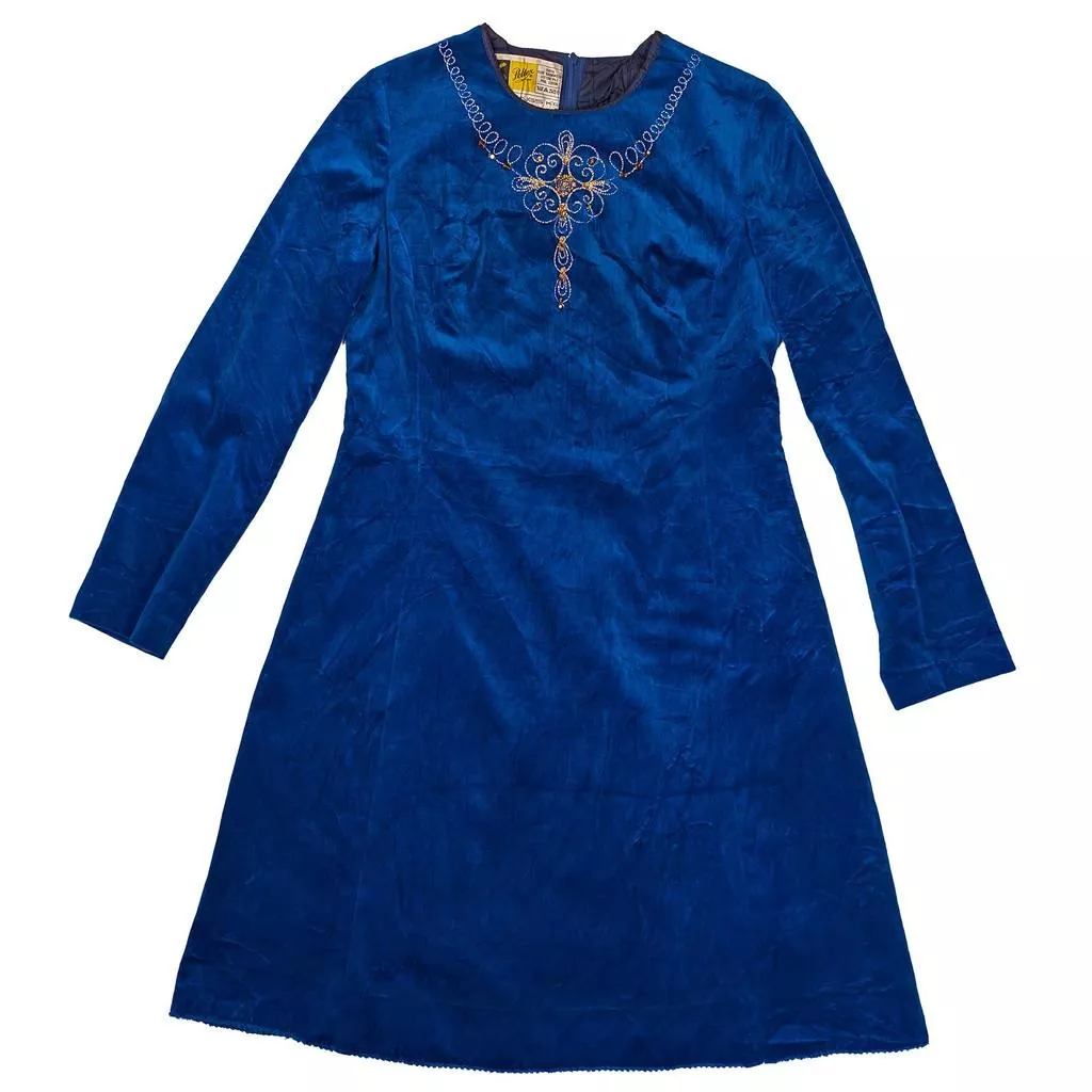 70's Vintage Peltex Dress 藍色絲絨古著洋裝