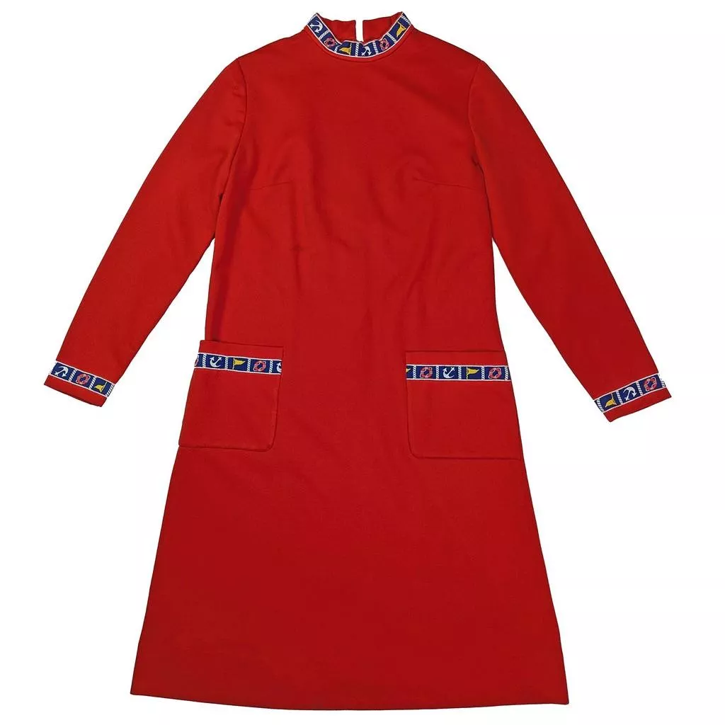 Vintage 70's 海洋圖樣紅色 古著洋裝