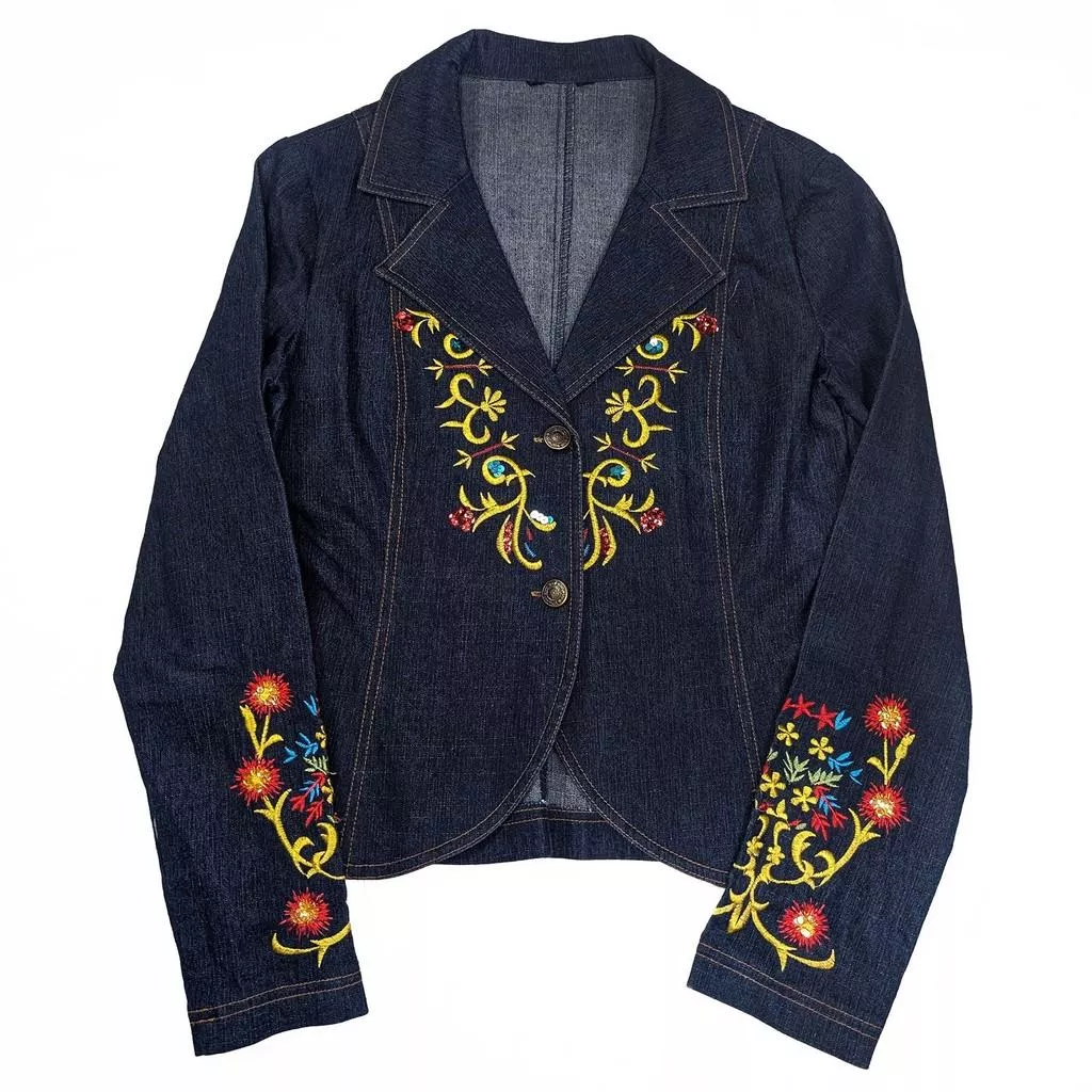 00's Vintage 女刺繡腰身牛仔外套