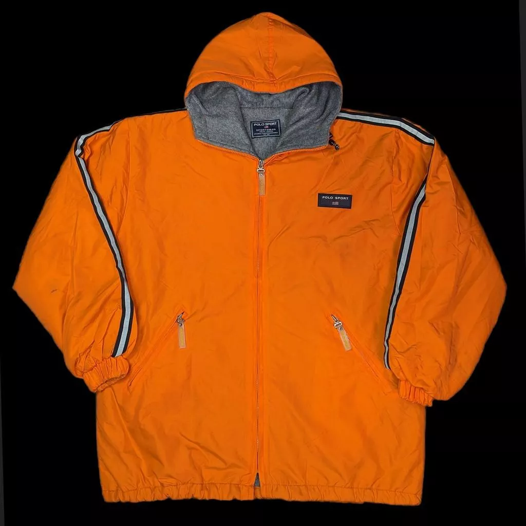 Vintage 90's Polo Sport 橘色連帽鋪棉外套
