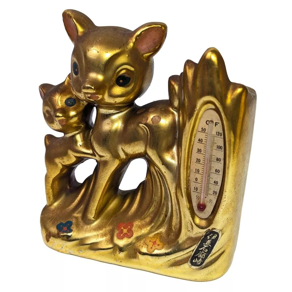 Vintage 昭和日本小鹿溫度計筆筒