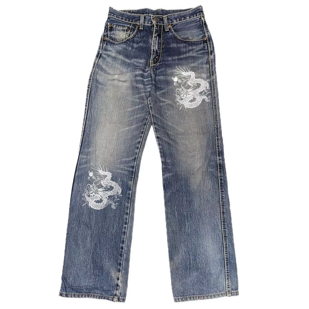 Levi's 二手 龍印花加工 直筒牛仔褲
