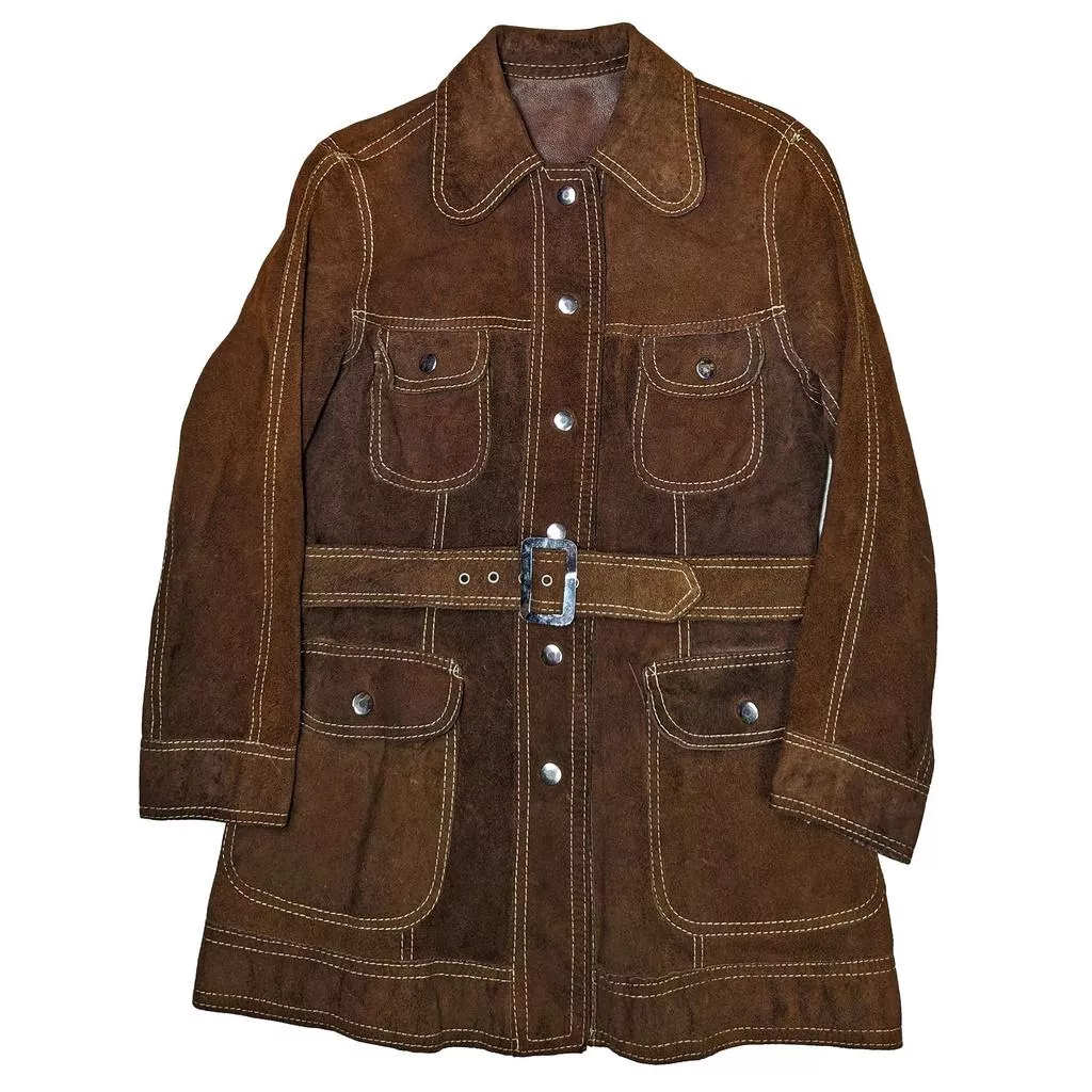 Vintage 70's 女生麂皮皮革雙面穿風衣外套