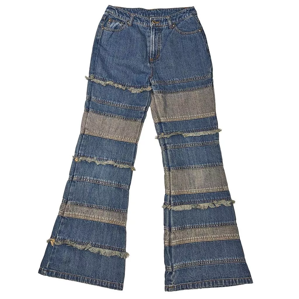 二手日本拼接牛仔喇叭褲
