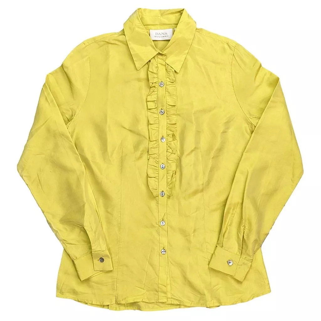 90's 女用黃色皺褶禮服襯衫