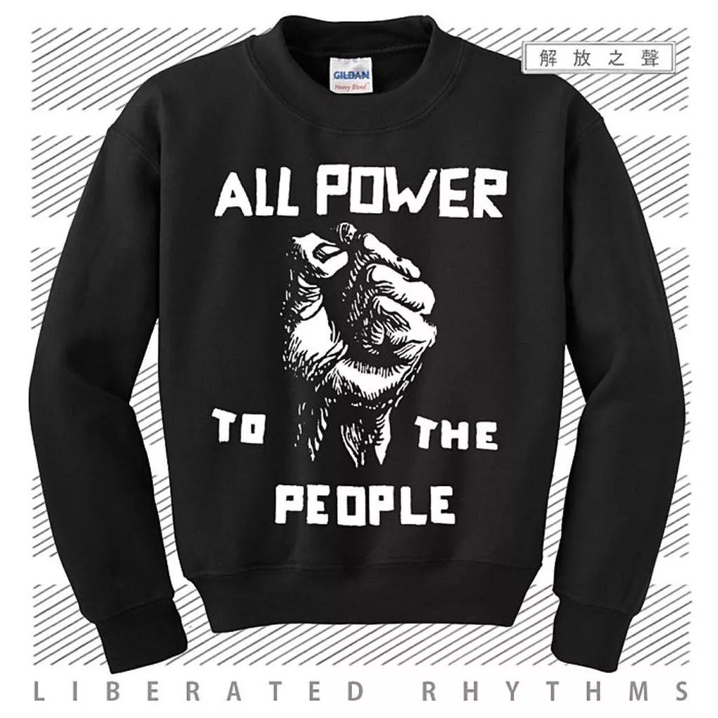 ALL POWER TO THE PEOPLE 權力屬於人民 黑豹黨 基進 民主 革命  大學T 圓領長袖鋪棉上衣
