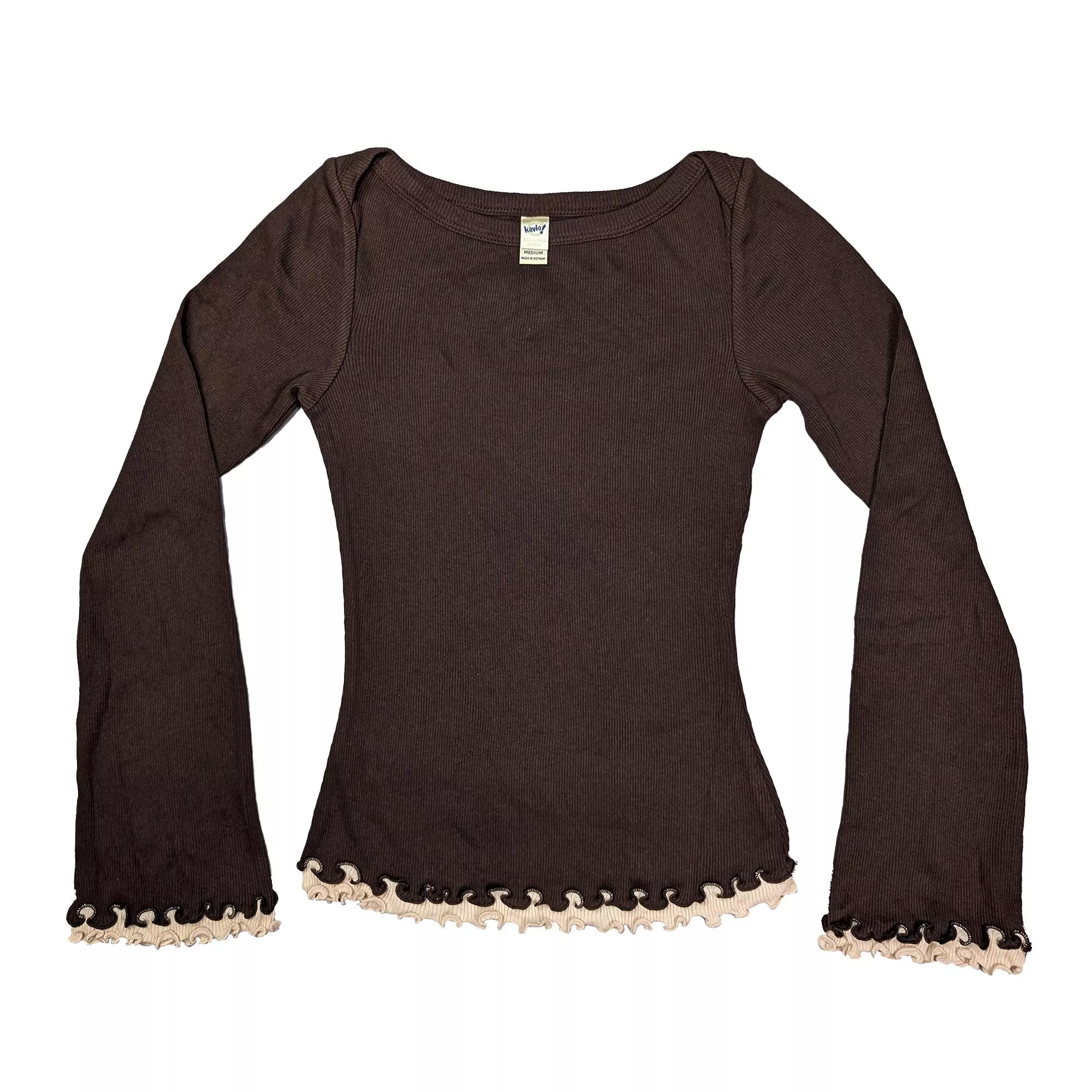 00's Kavio! Lettuce Hem Ribbed Top波浪邊羅紋長袖上衣